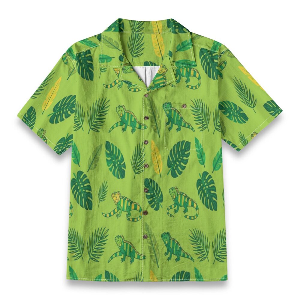 Iguana Tropical Leaf Bold Beach Shirt