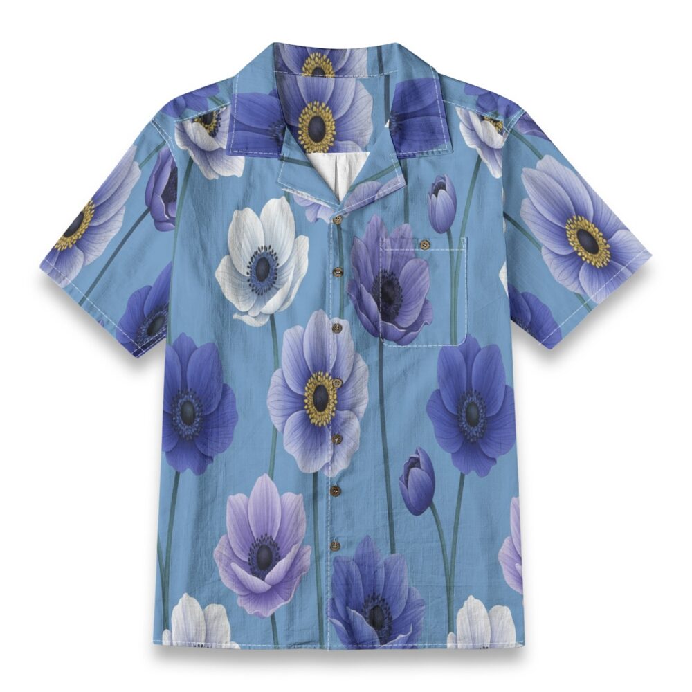 Anemone Blue Bloom Floral Resort Shirt