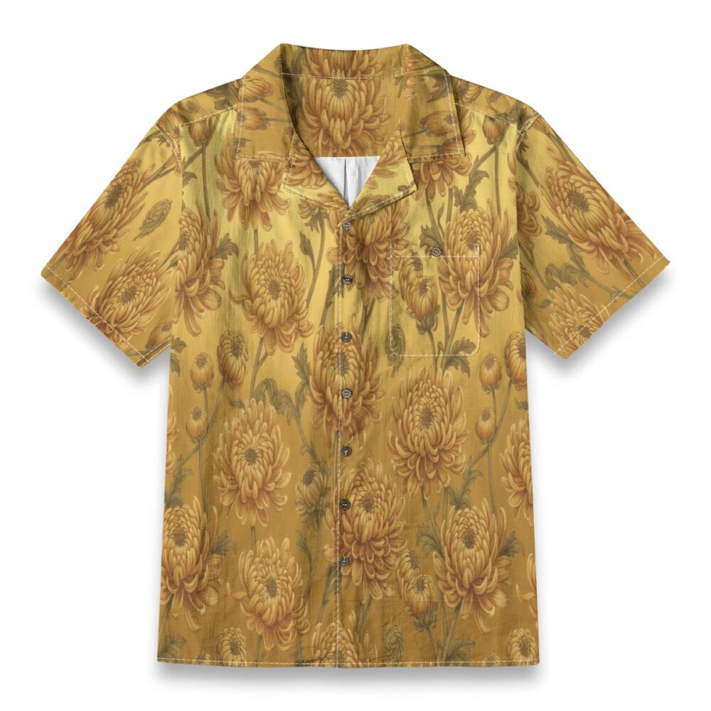 Chrysanthemum Golden Bloom Floral Aloha Shirt