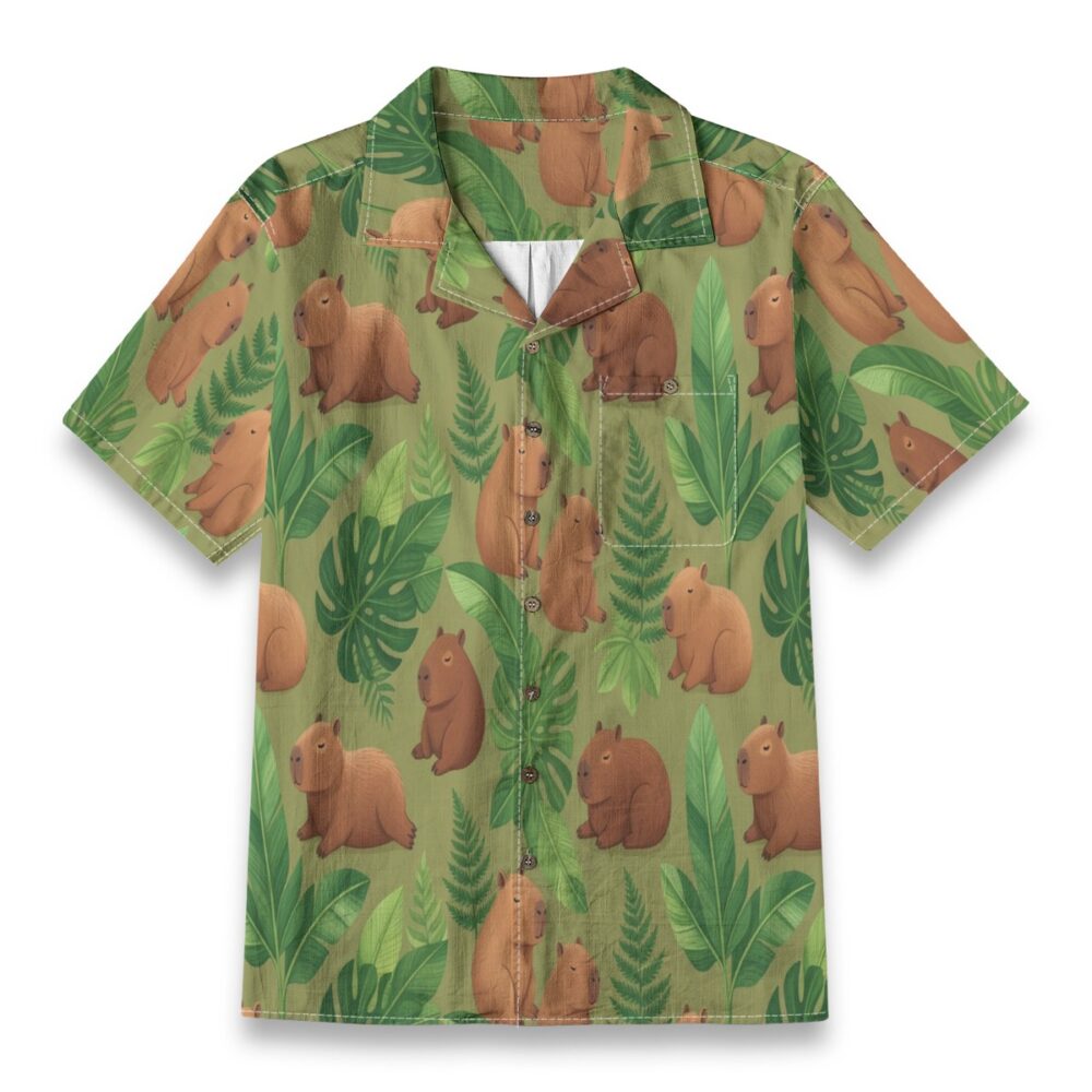 Relaxed Capybara Jungle Leaf Tropical Hawaiian Shirt