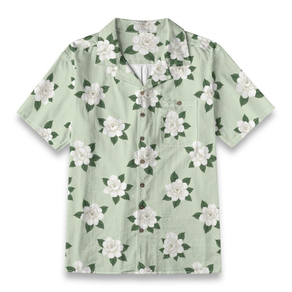 Gardenia Fresh Bloom Floral Beach Shirt