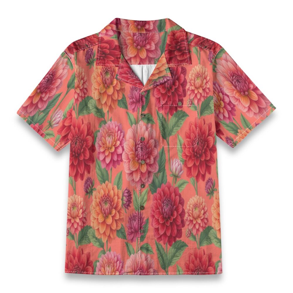 Dahlia Bloom Coral Garden Tropical Hawaiian Shirt
