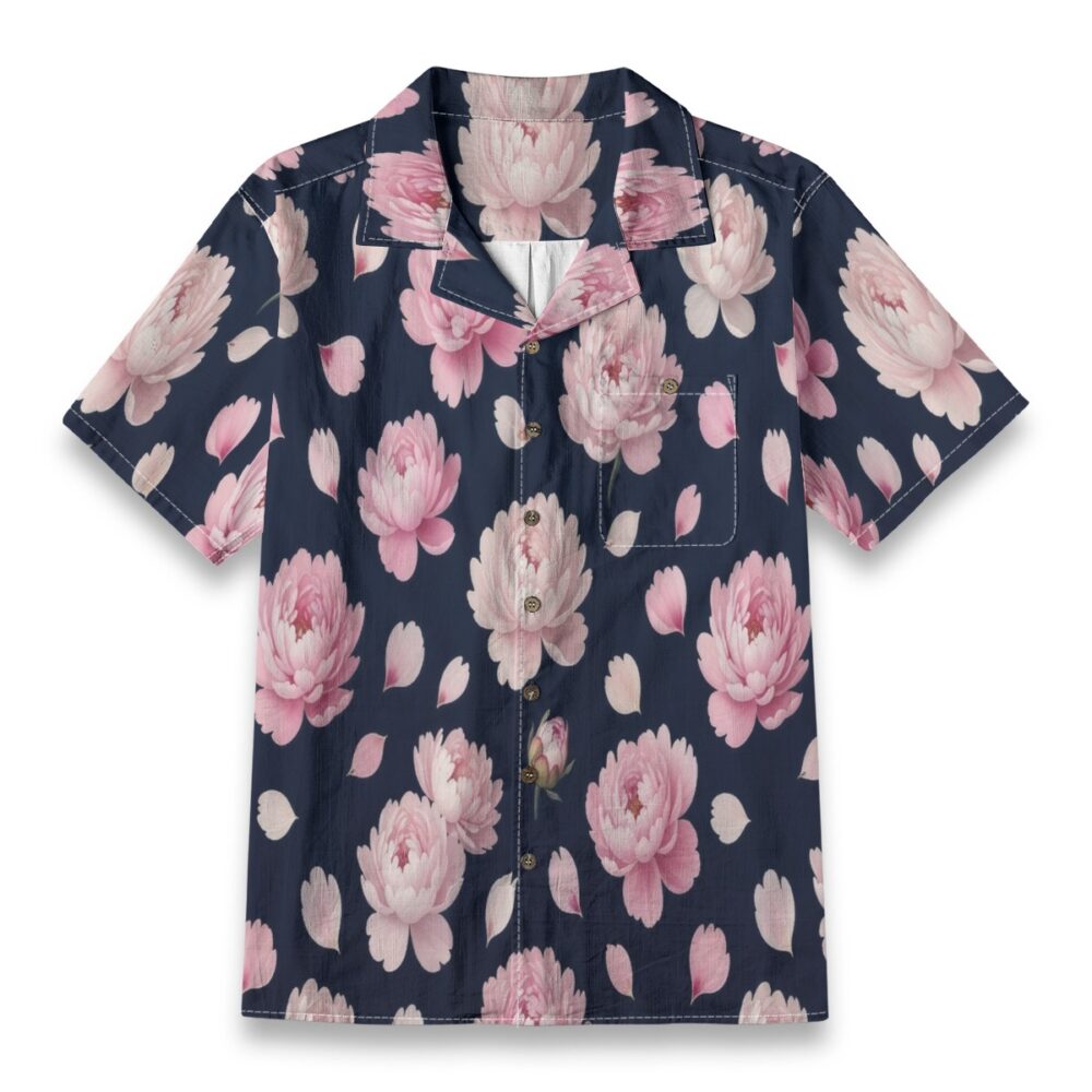 Peony Bloom Dark Floral Elegant Aloha Shirt